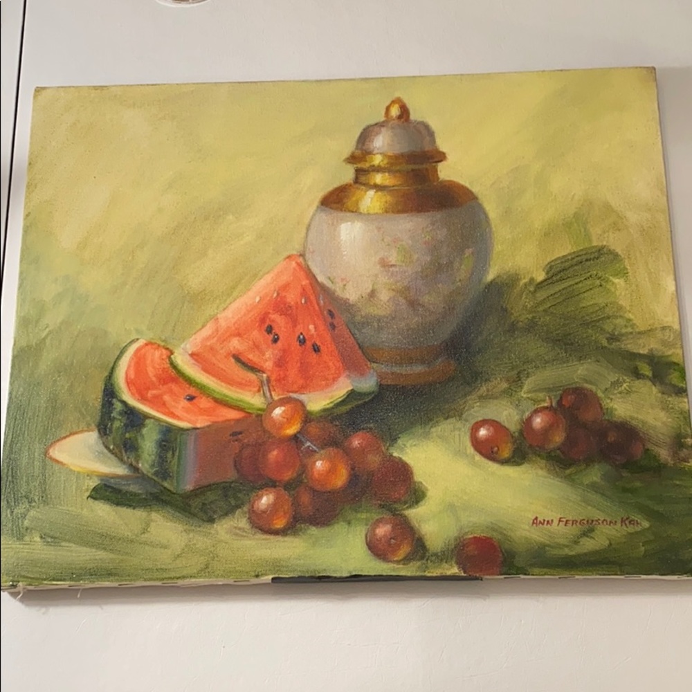 Grapes, Watermelon, and Vase among Green